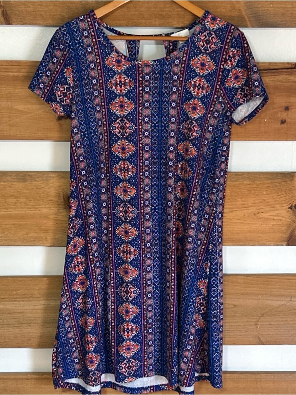 C Short Sleeve Light Boho Swing Multicolored Festival Dress Women's Size M